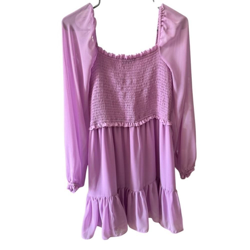 1.State‎ Chiffon Smocked Mini Dress Violet Tulle - Picture 4 of 8